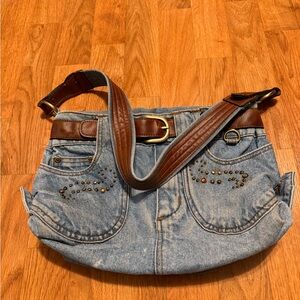 Denim and Brown shoulder Bag